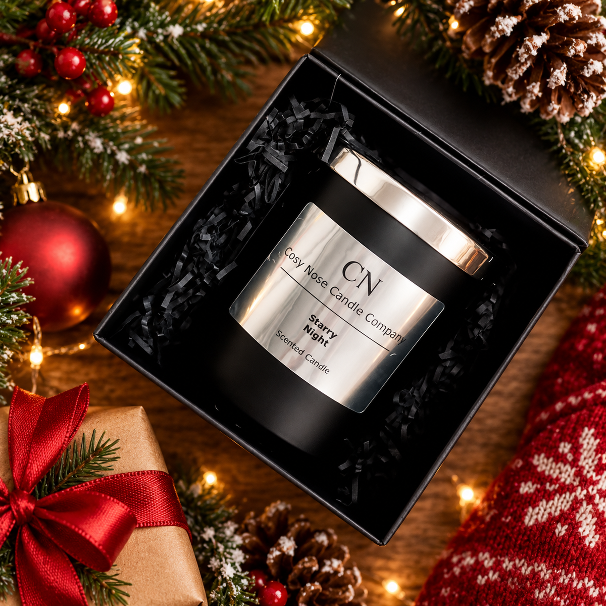 Festive Black Silver Candle