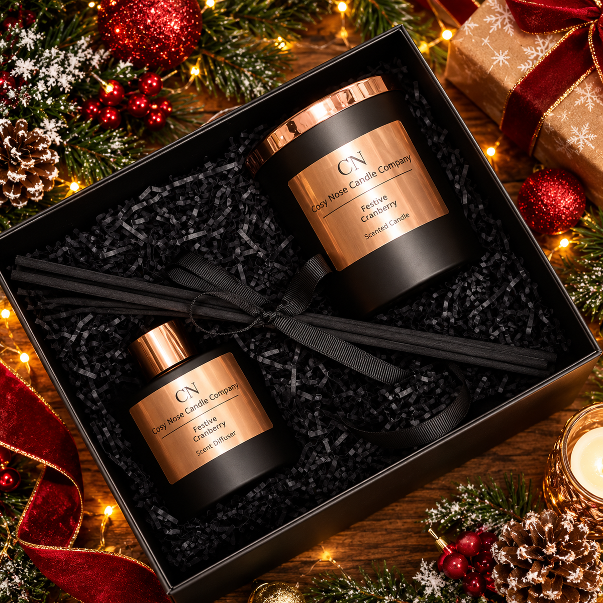 Festive Black Copper Candle Diffuser Gift Set