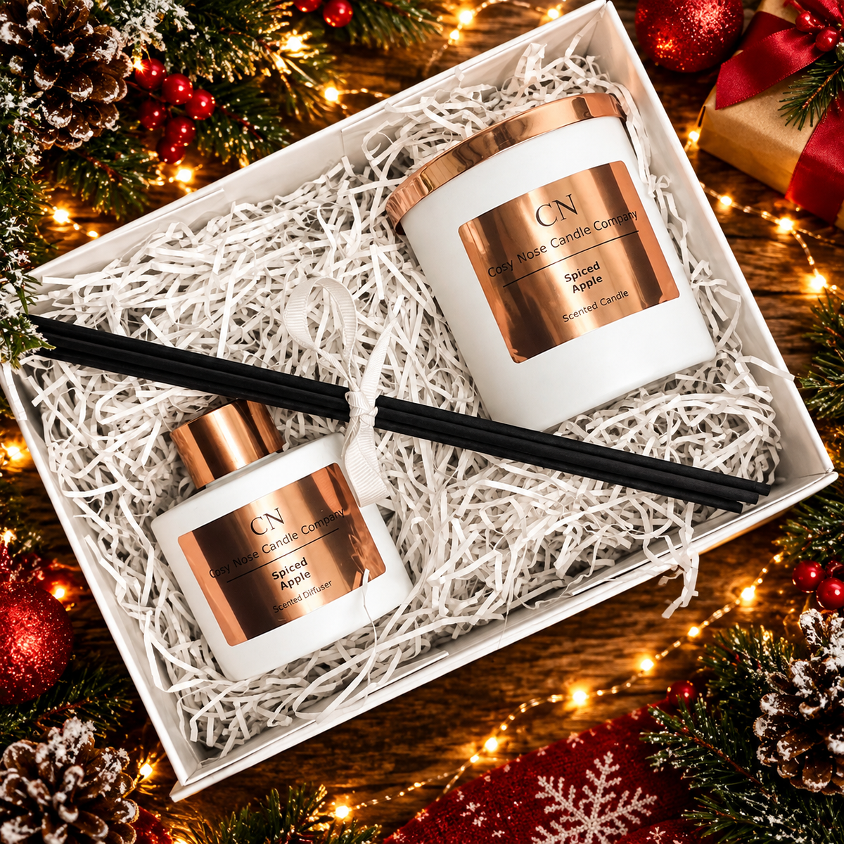 Festive White Copper Candle Diffuser Gift Set