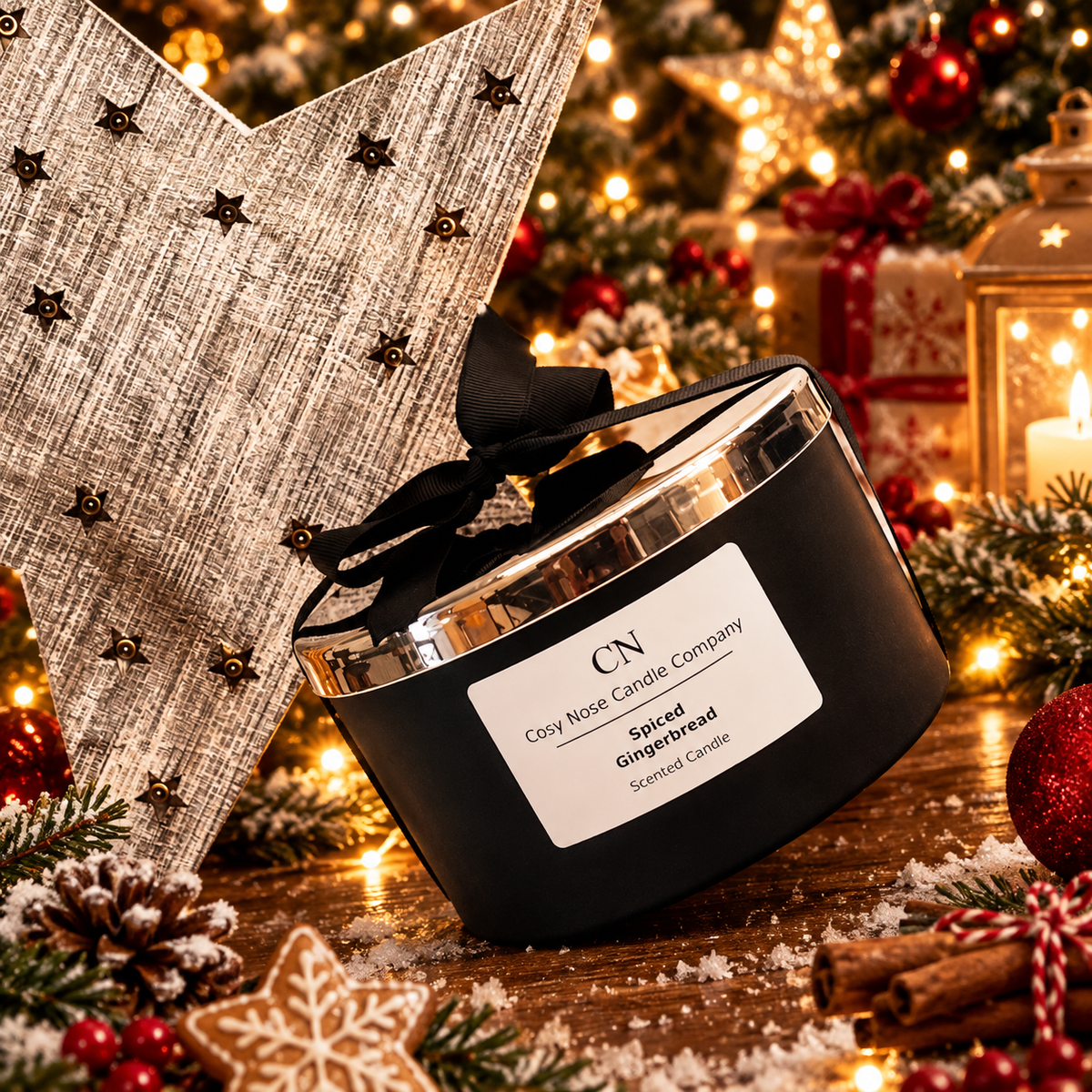 Festive Black Silver Tri Wick Candle