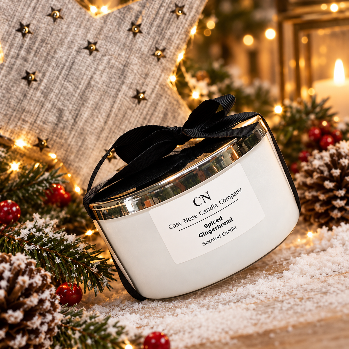 Festive White Silver Tri Wick Candle