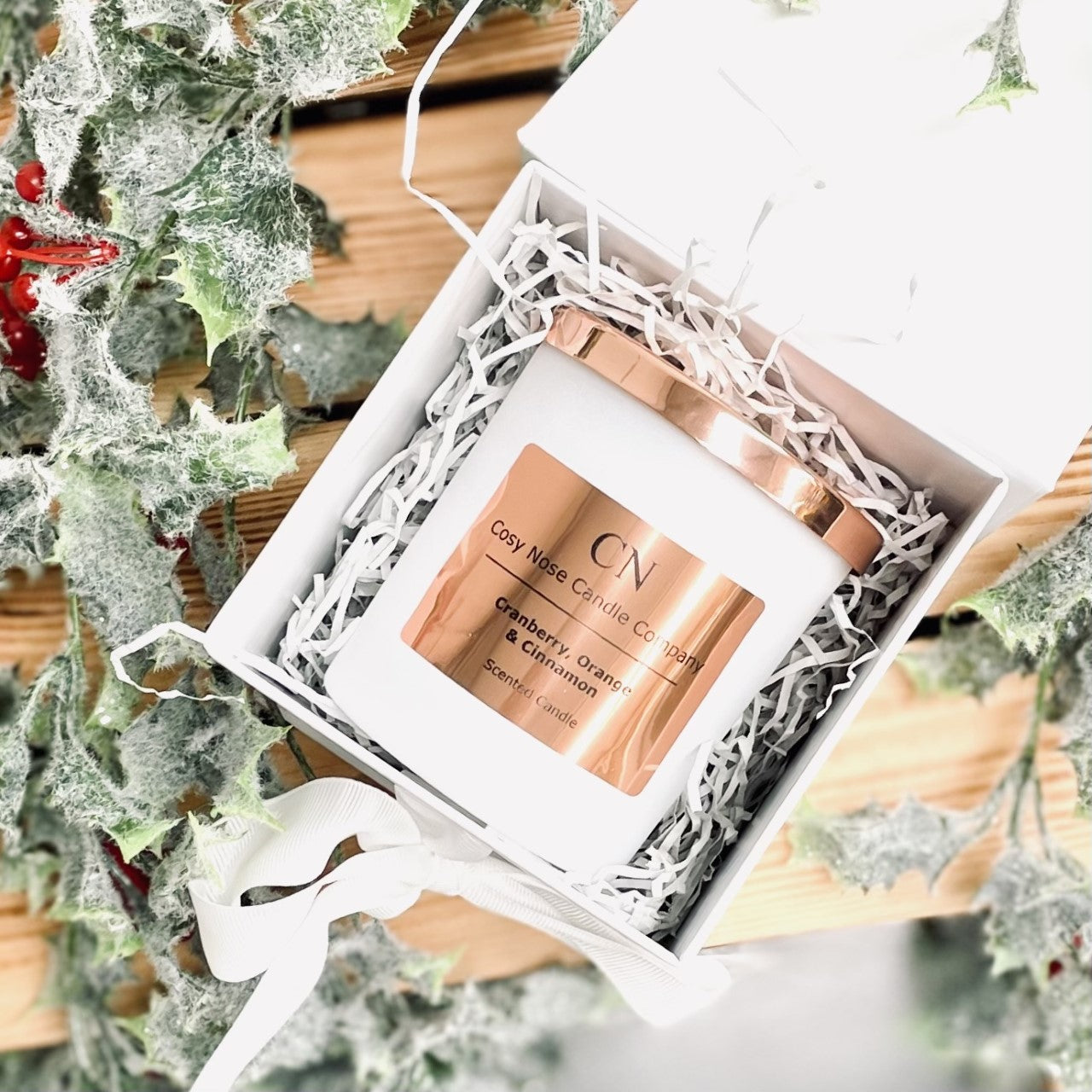 Festive White Copper Candle