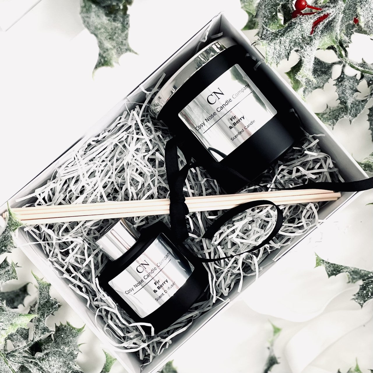 Festive Black Silver Candle Diffuser Gift Set