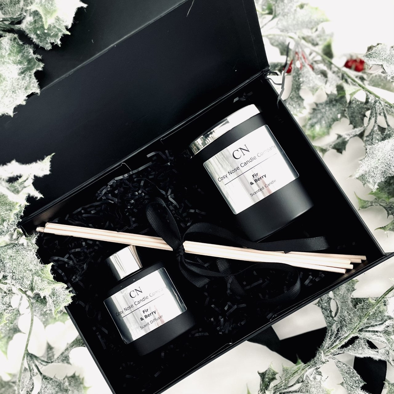 Festive Black Silver Candle Diffuser Gift Set