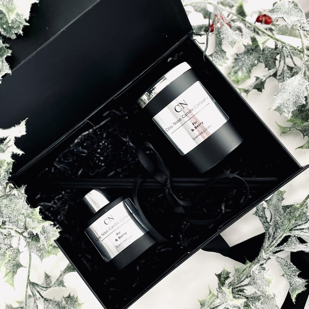 Festive Black Silver Candle Diffuser Gift Set