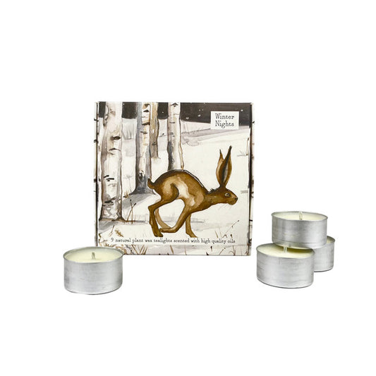 Illustrated Box of 9 Scented Wildlife Tea Lights Orange, Clove & Cinnamon (Hare & Moon)