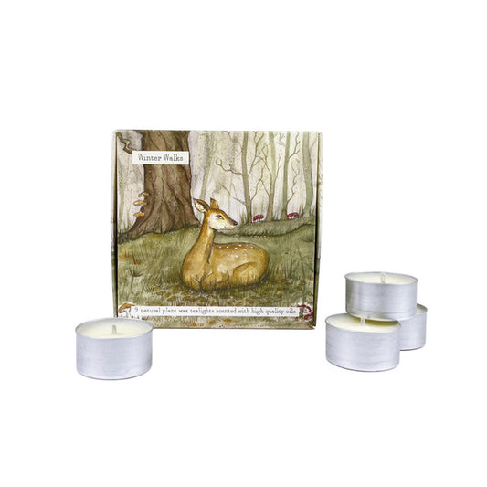 Illustrated Box of 9 Scented Wildlife Tea Lights Winter Scent (Sitting Deer)