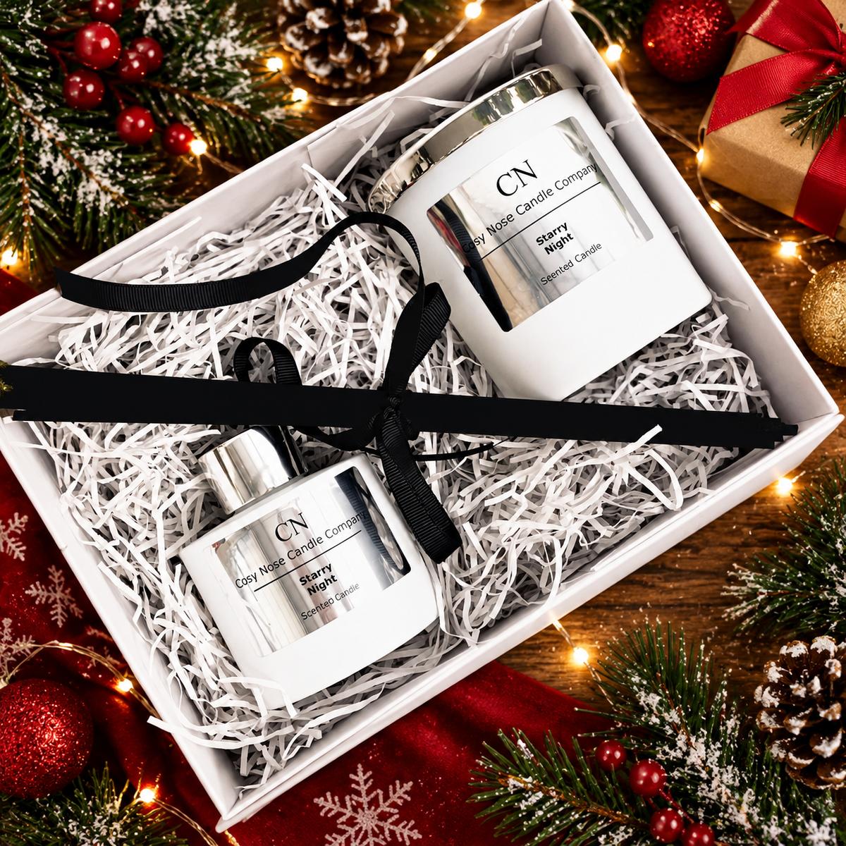 Festive White Silver Candle Diffuser Gift Set