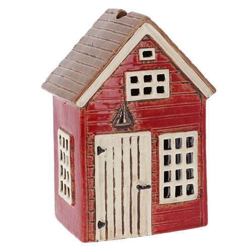 Village Pottery Holiday Tealight House Red