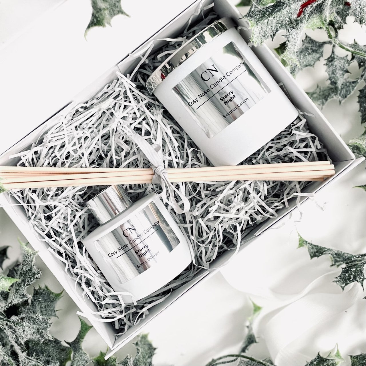Festive White Silver Candle Diffuser Gift Set