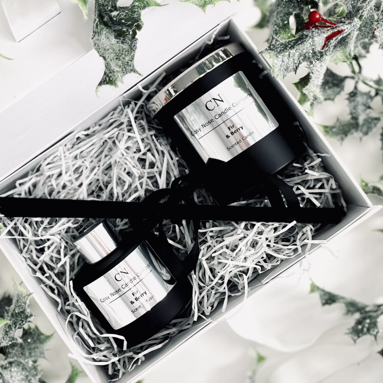 Festive Black Silver Candle Diffuser Gift Set