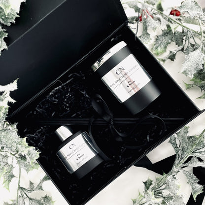 Festive Black Silver Candle Diffuser Gift Set